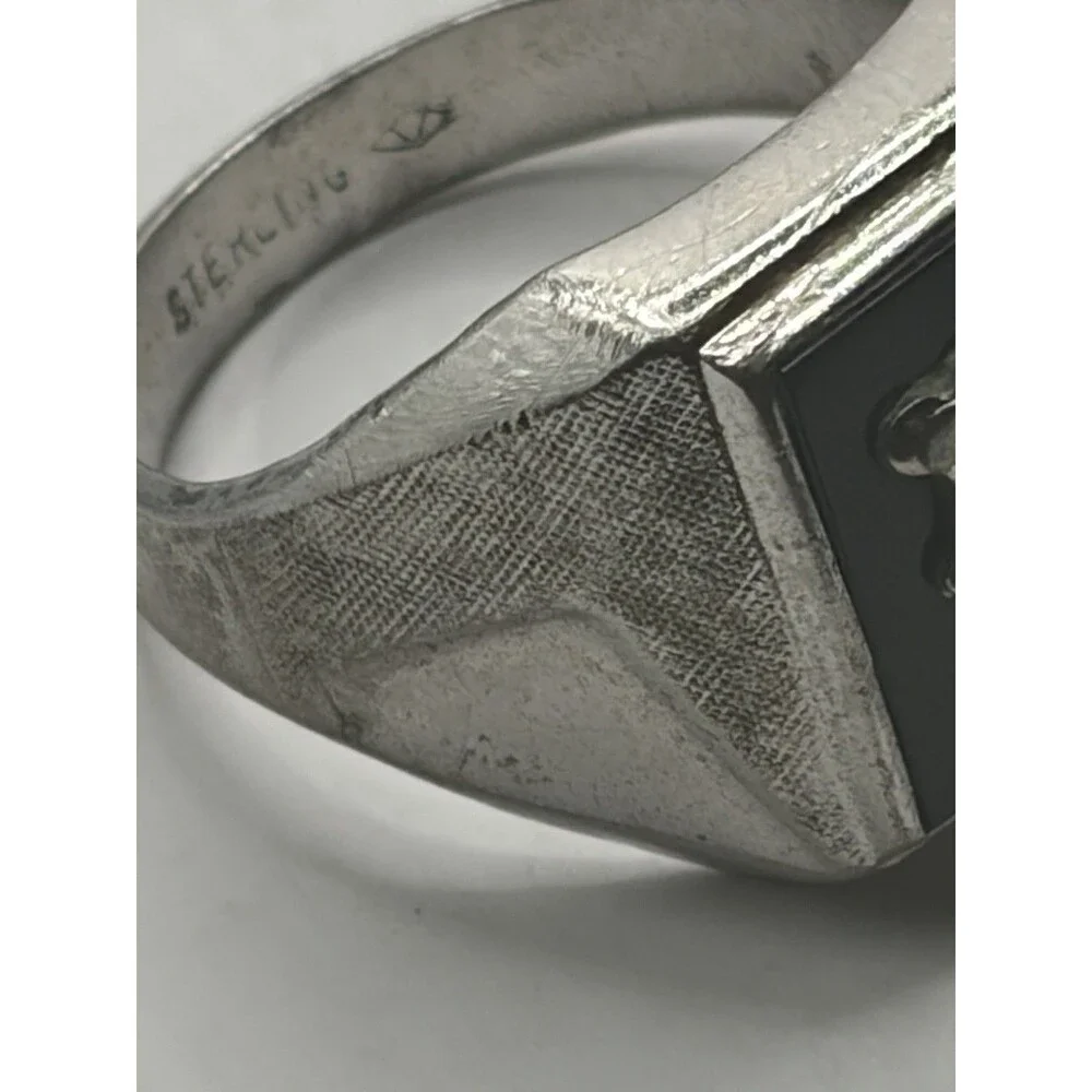 Men's 925 Sterling Silver and Onyx Letter ''f